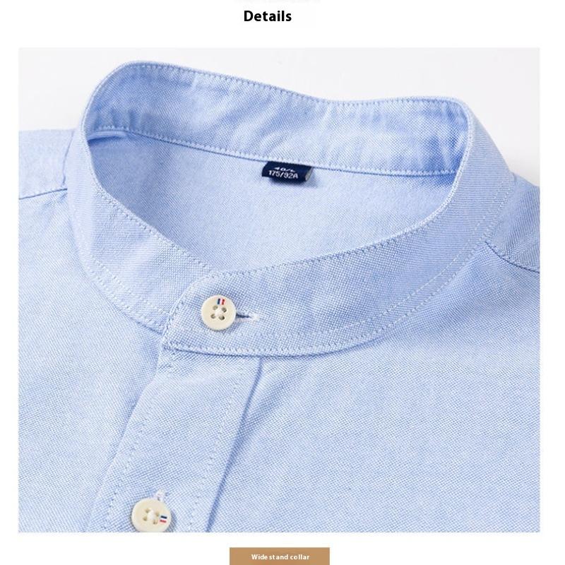 Cozy Up  Men's Banded Collar Shirts Wrinkle Free Long Sleeve Mandarin Collar Button Down Shirt