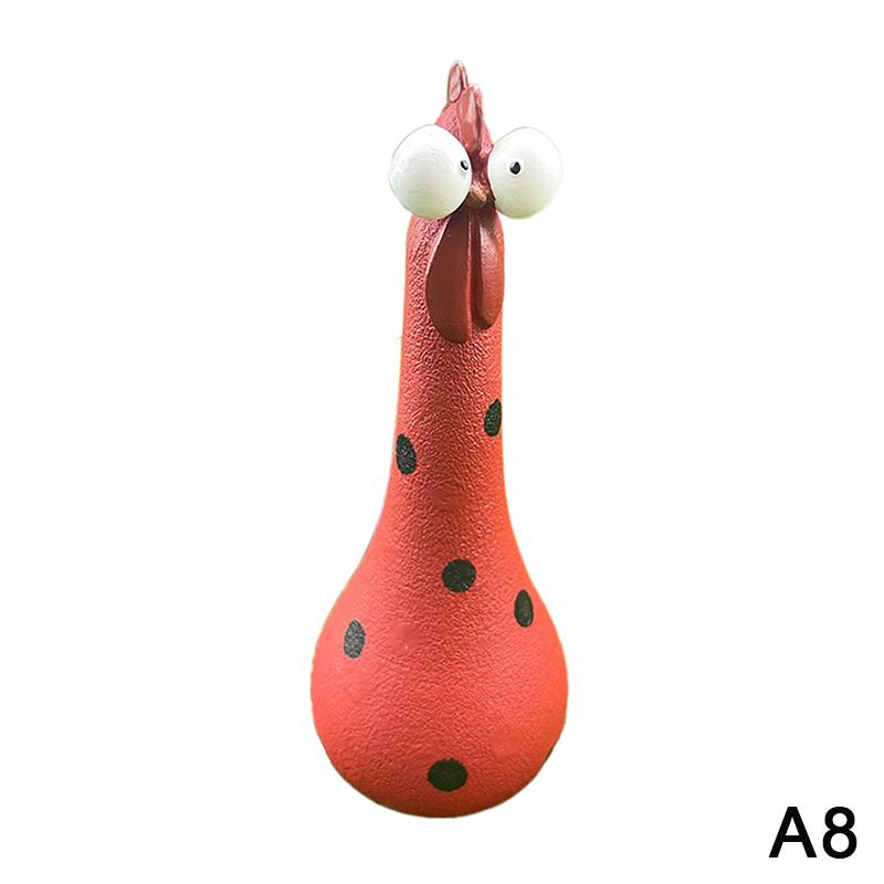 Skurrile Hühnerfigur mit großen Augen Bunte Polka-Dot-Harzstatue Hühnchen mit langen Beinen, das Heilung und Freude ausdrückt Gartenhof-Dekoration