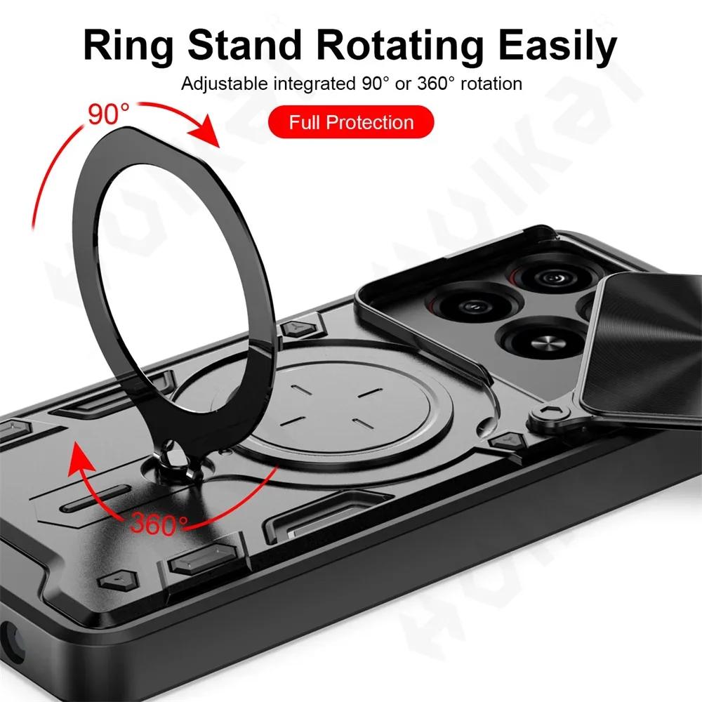 Case For Motorola Moto Edge 60 50 Pro Fusion 40 30 Neo Pro G15 G84 G54 Magnetic Rota Camera Slide Protector Ring 360 Stand Cover