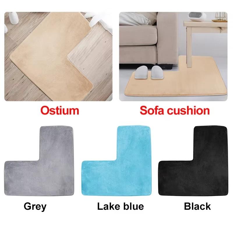 L-Shaped Bath Mat Non-Slip Flannel Memory Foam Corner Bathroom Floor Sofa Mat Absorbent Soft Rug for Shower Toilet Home Decor