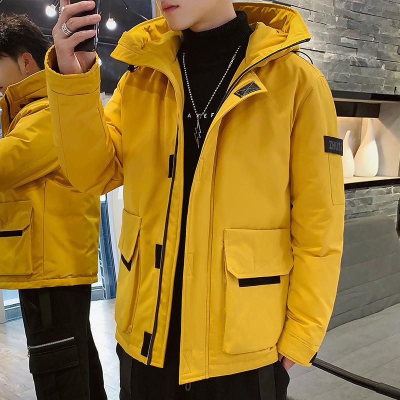 Men's hooded down jacket thickened in winter warmth windproof and coldproof Hong Kong style jacket men's winter overalls