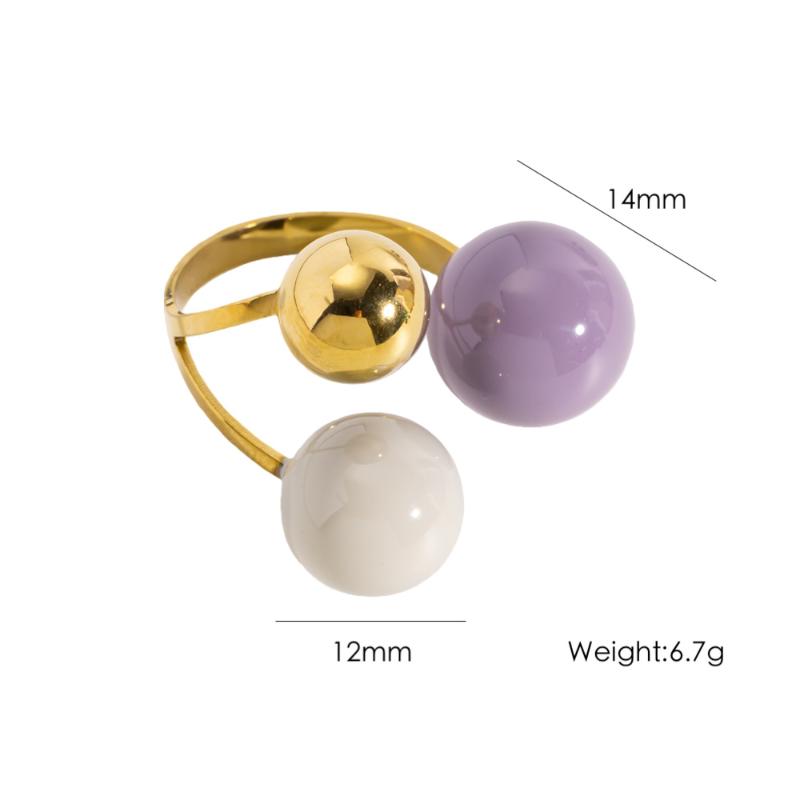 Geometric Spherical Stainless Steel Gold Plated Trendy Open Ring For Women Featuring Three Colorful Enamel Droplet-Shaped Rings