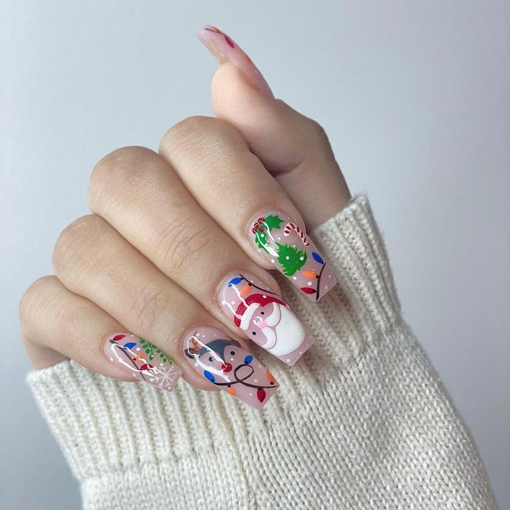 

Wearable Manicure Ballerina False Nail Full Cover Nail Tips Christmas French Fake Nails Girl
