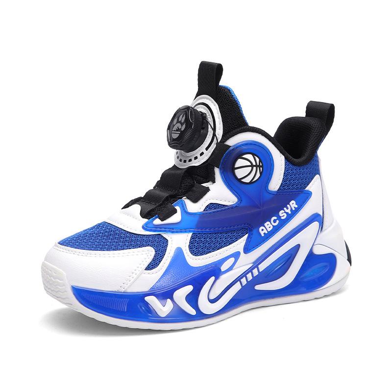 Boys shoes 2025 spring and autumn new children middle-aged and older boys rotating button soft sole non-slip running basketball shoes