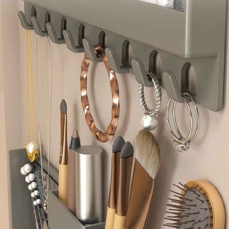 Space Saving 3 Piece Bathroom Shelf Set Not Drill Mounting Deep Hook Magnetic Door Organizers with 28cm Length for Home