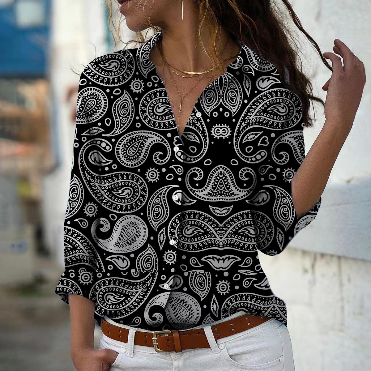 

Жіноча блуза з принтом Paramecium Весна Осінь Femme Офісні жіночі сорочки з відкладним коміром на ґудзиках 3XL сірий