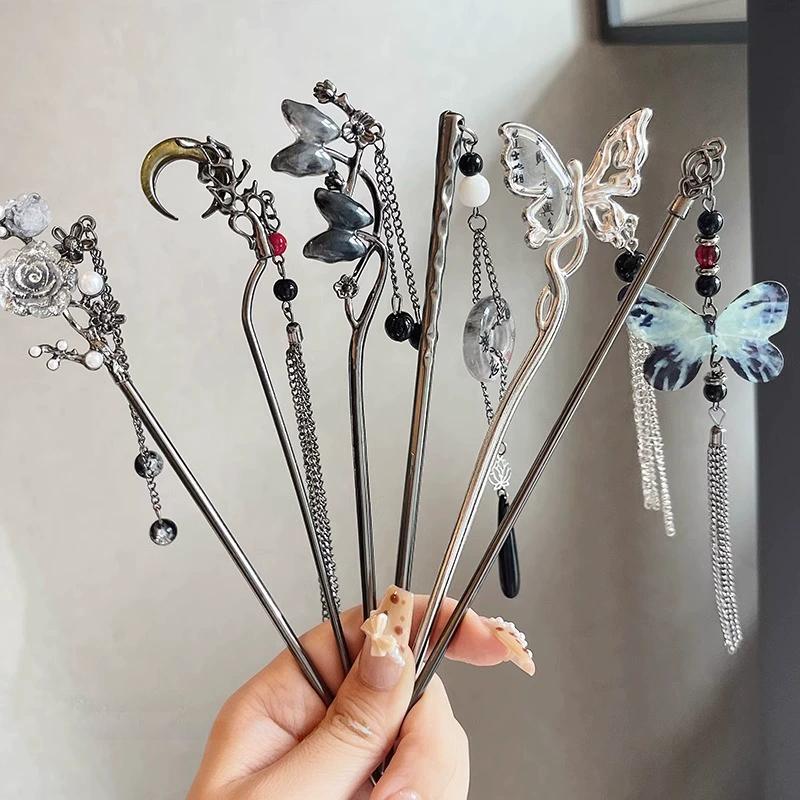 Ancient Chinese Style Elegant Butterfly Tassel Hair Stick for Women Girls Classical Hairpin Chinese Hair Accessories Jewelry