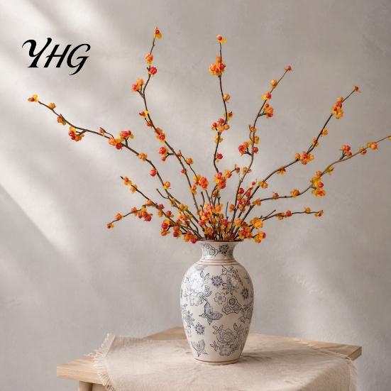 Autumn Home Decoration Long Artificial Bittersweet Branches, Fall Berry Stems for Vase, Faux Plants Fade Resistant Flowers Branches Thanksgiving Table