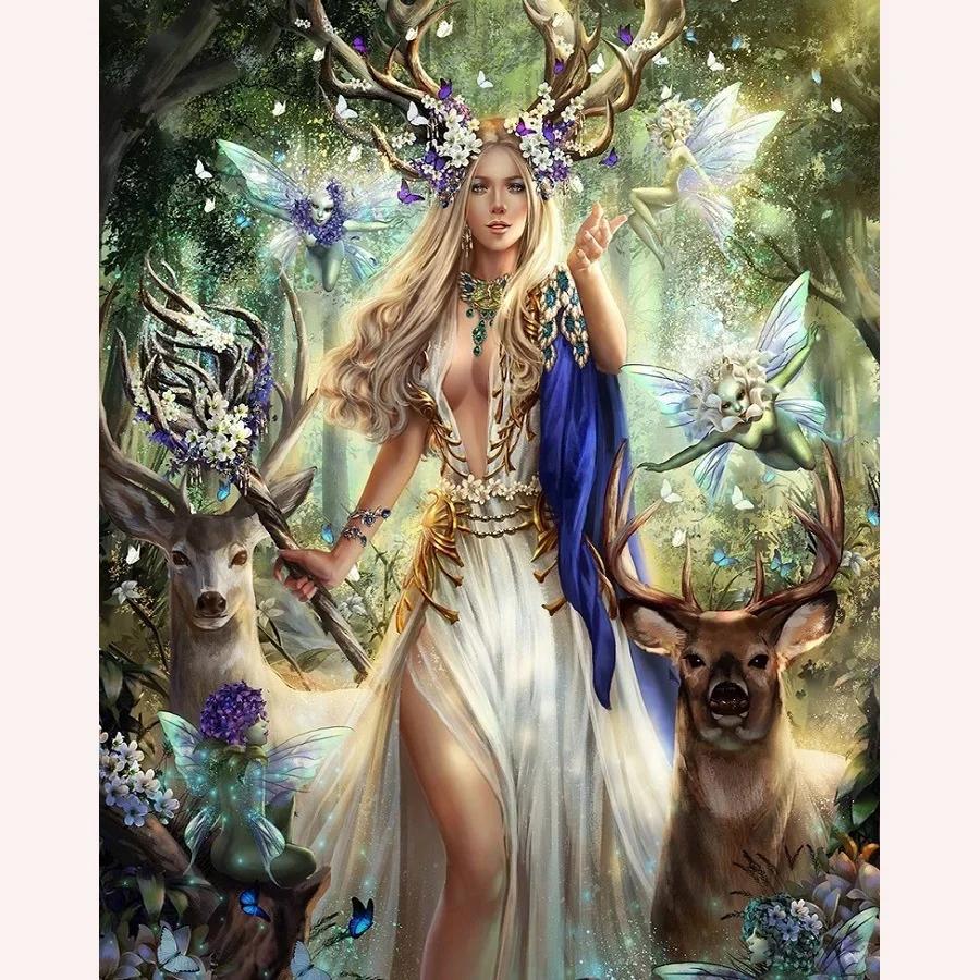 40X50cm Classic Oil Paintings Decoration Picture Diy Digital Painting By Number Wall Decor Canvas Painting Forest Deer Elves