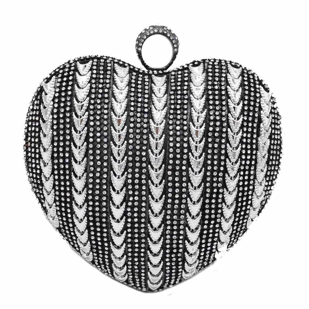 

Boutique De FGG Finger Ring Women Crystal Heart Clutch Evening Bags Wedding Party Bridal Knucklebox Minaudiere Handbag and Purse Small Clutch