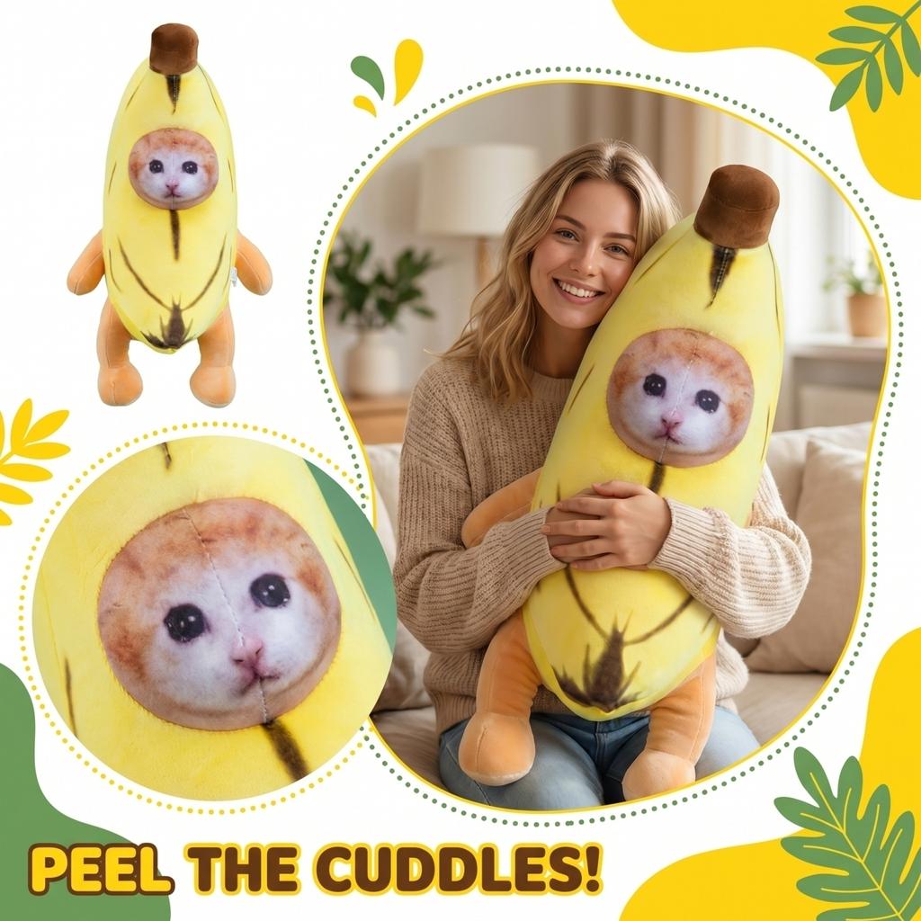 Plush Stuffed Animal Toy Soft Stuffed Doll Banana Shape Design with Animal Face and Limbs for Kids and Collectors