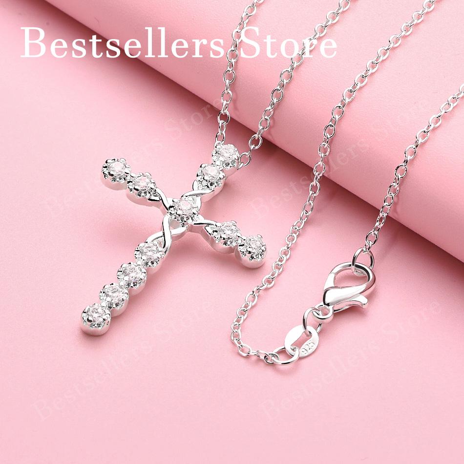 925 sterling silver 16-30 inch exquisite cross zircon pendant necklace for women's fashionable wedding jewelry accessories