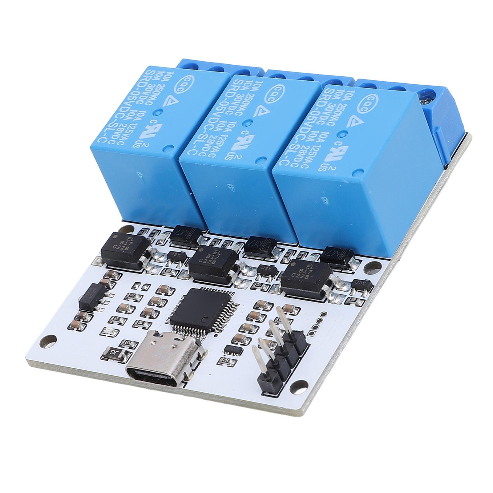 

USB Relay Module 3 Channel Type C to Serial Port Control Relay Module with Overcurrent Optocoupler