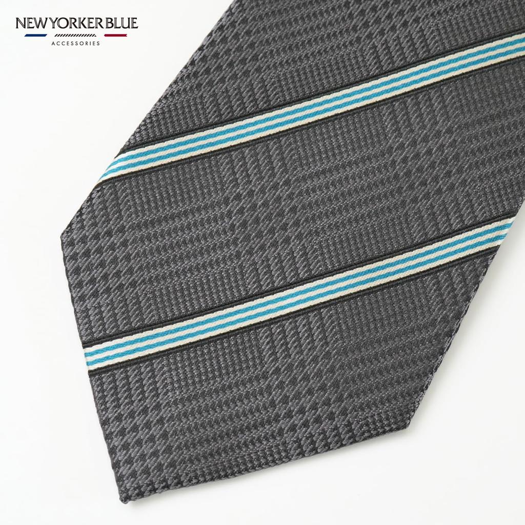[New Yorker Blue] Striped (Glen Check Pattern) Necktie NB922514 Gray, One Size Fits All, Business Suit Style, Gift
