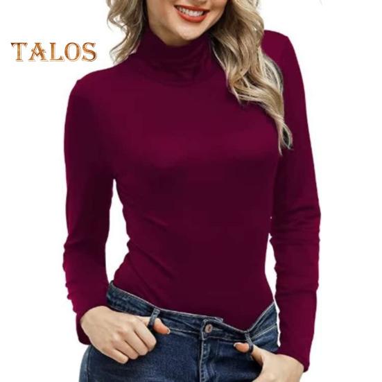 Damen-Oberteile mit hohem Kragen, langen Ärmeln, schmale Passform, Pullover-Oberteile, einfarbig, Basic-Rollkragenbluse für den Alltag