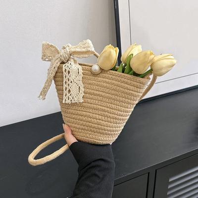 Dámská bavlněná pletená taška Léto Nová trendy přenosná plážová kbelíková crossbody taška Velkokapacitní pletená taška přes rameno na cestování