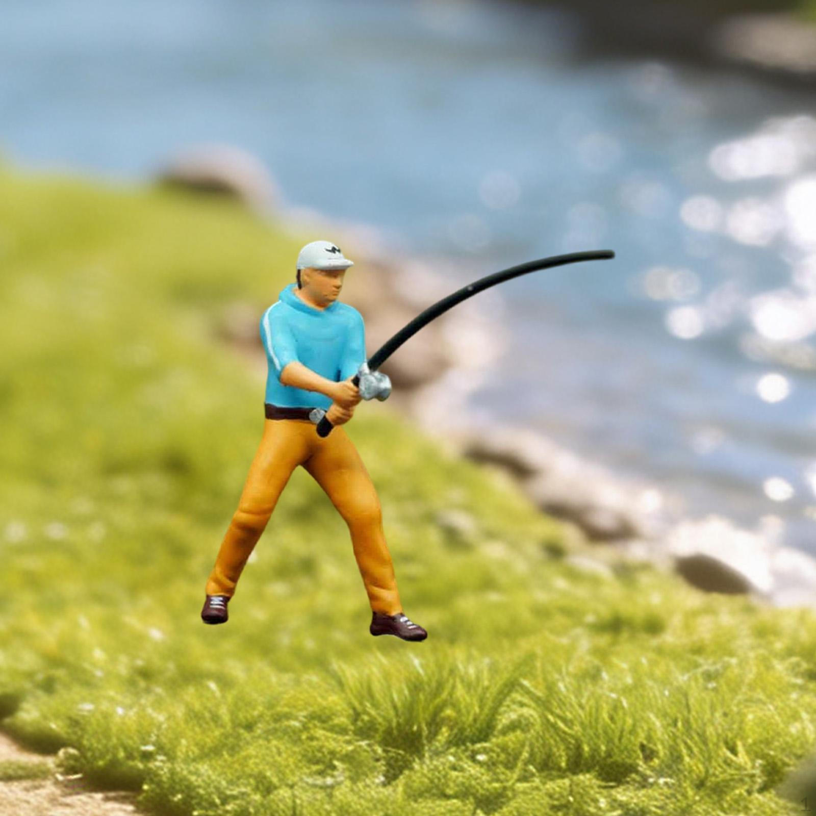 

1/64 Scale Miniature Figure Hand Painted Tiny People Model Realistic for Scene Standing Fishing Man