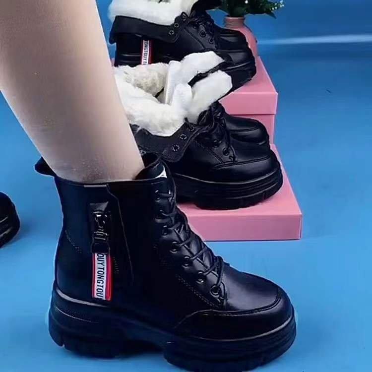 

Женские зимние сапоги, новые зимние сапоги Мартина с интегрированным флисом и мехом, теплые, на толстой подошве, с внутренней платформой, хлопковые ботинки 40