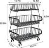 3Tier Rolling Pantry Floor Organizer,Stackable Pantry Storage Cart with Wheels, Metal Wire Pantry Baskets, Kitchen Fruit Basket Stand, Vegetable