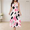 Women Plus Size Round Neck Triple Keyhole Cutout Sleeveless Printed Long Dress