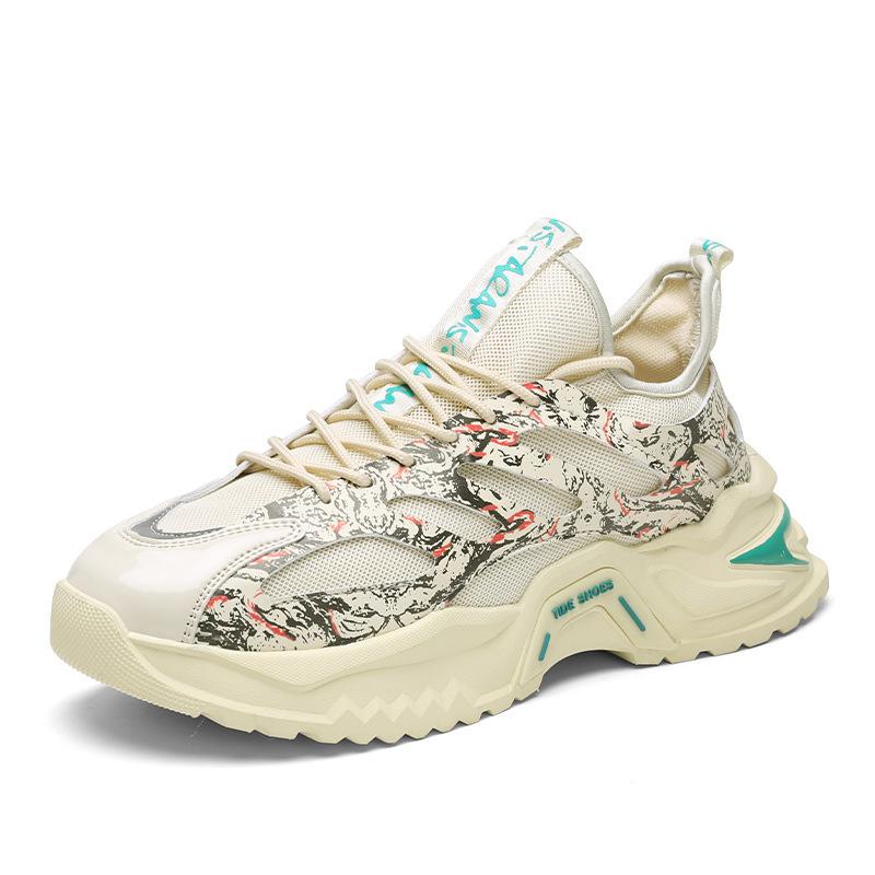 Spring new Hong Kong style ins dad shoes men's teenagers thick-soled heightening graffiti sports men's shoes