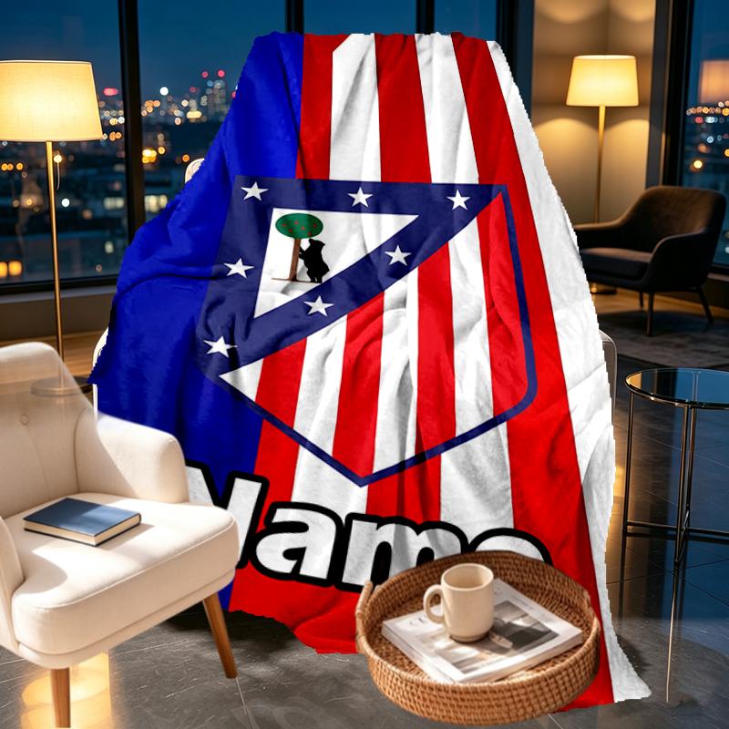 Custom Name Personalized Atletico Madrid Print Blankets, Home Decor, Bedroom, Sofa, Camping, Couch, Gifts for Birthday Christmas