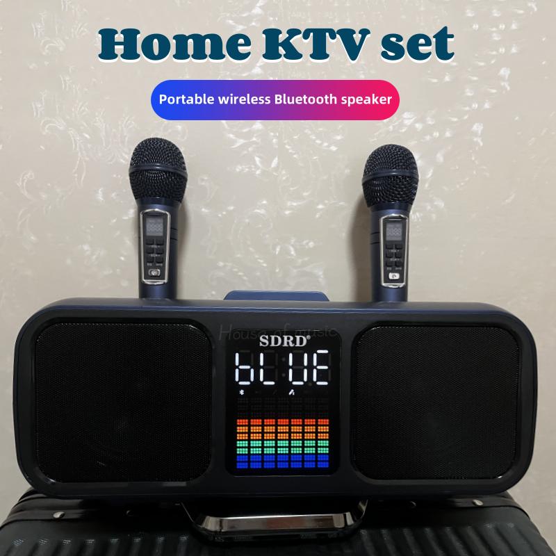 Karaoke-Maschine für Erwachsene & Kinder Tragbare Lautsprecher mit 2 UHF-Funkmikrofonen Unterstützt AUX/USB/Typ C/TF-Karte/Bluetooth PA-System