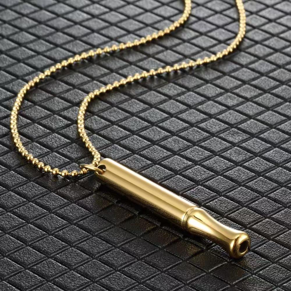 Simple Regulate Breathing Stainless Steel Whistle Pendant Necklace for Men Women Stress Relief Anxiety Meditation Jewelry Gifts