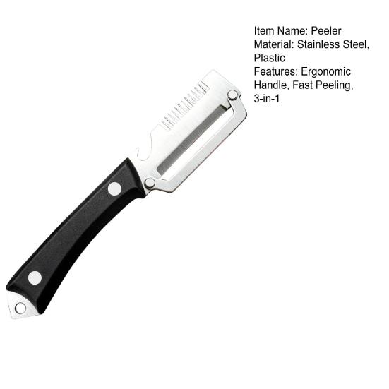 Yousheng Vegetable Peeler with Plastic Handle, Stainless Steel Fruit Potato Peeler, 3-in-1 Onion Shredder Bottle Opener, Rust-Proof Essential Kitchen