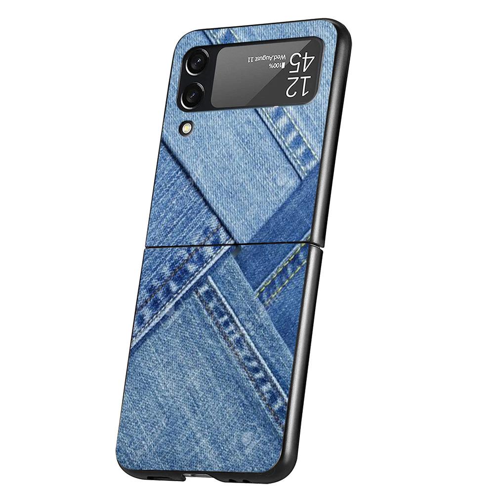 Jeans Cowboy Denim Printed Case Phone Cover for Samsung Galaxy Z Flip 6 5 4 3 5G ZFlip6 ZFlip5 ZFlip4 ZFlip3 Black Hard Trend Fu
