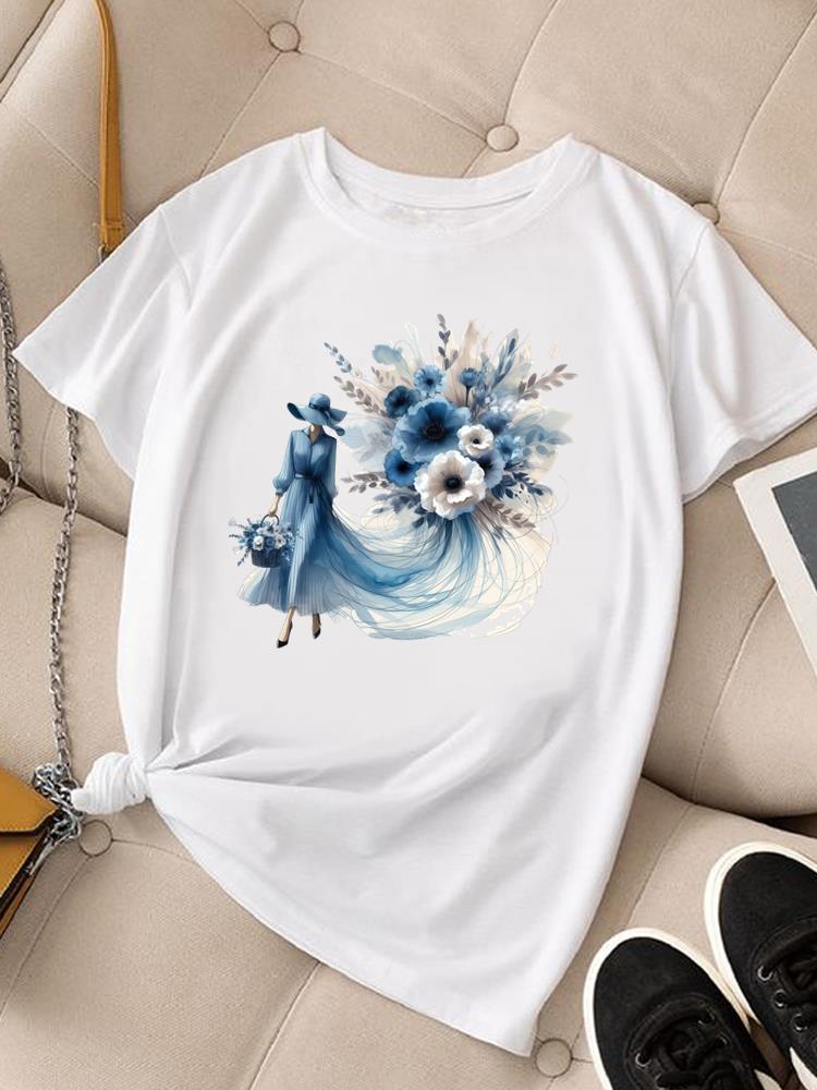 (Asian Size) trend flower lovely Clothing Women Fashion Tee Top Female T Shirt Woman Print Short Sleeve Graphic T-shirts