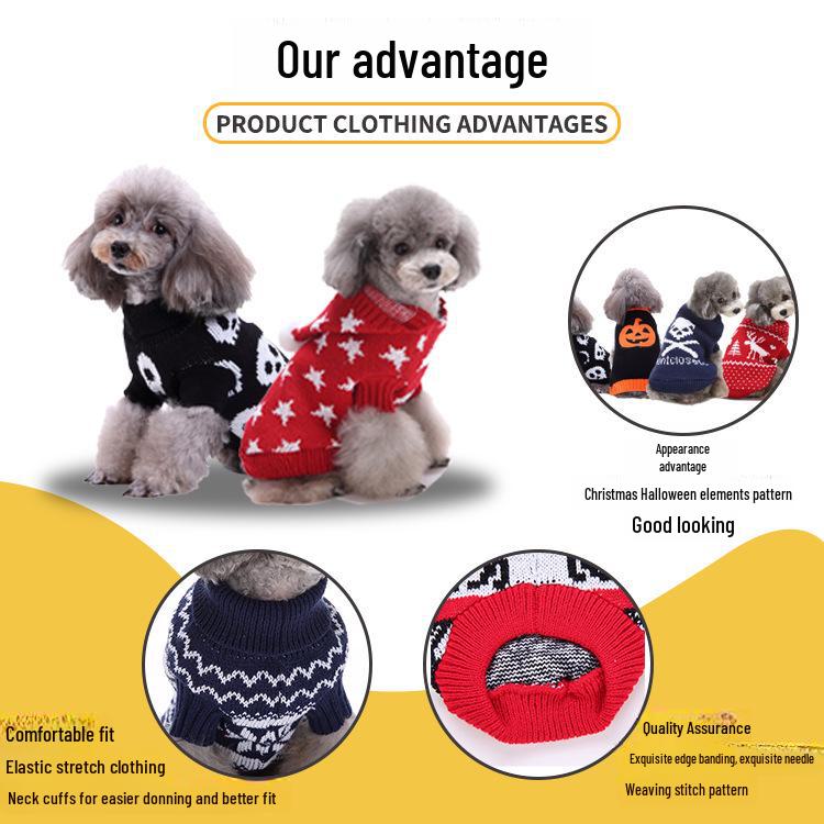 Festive Dog Sweaters: Snowflake, Christmas, Halloween, and Elk Designs