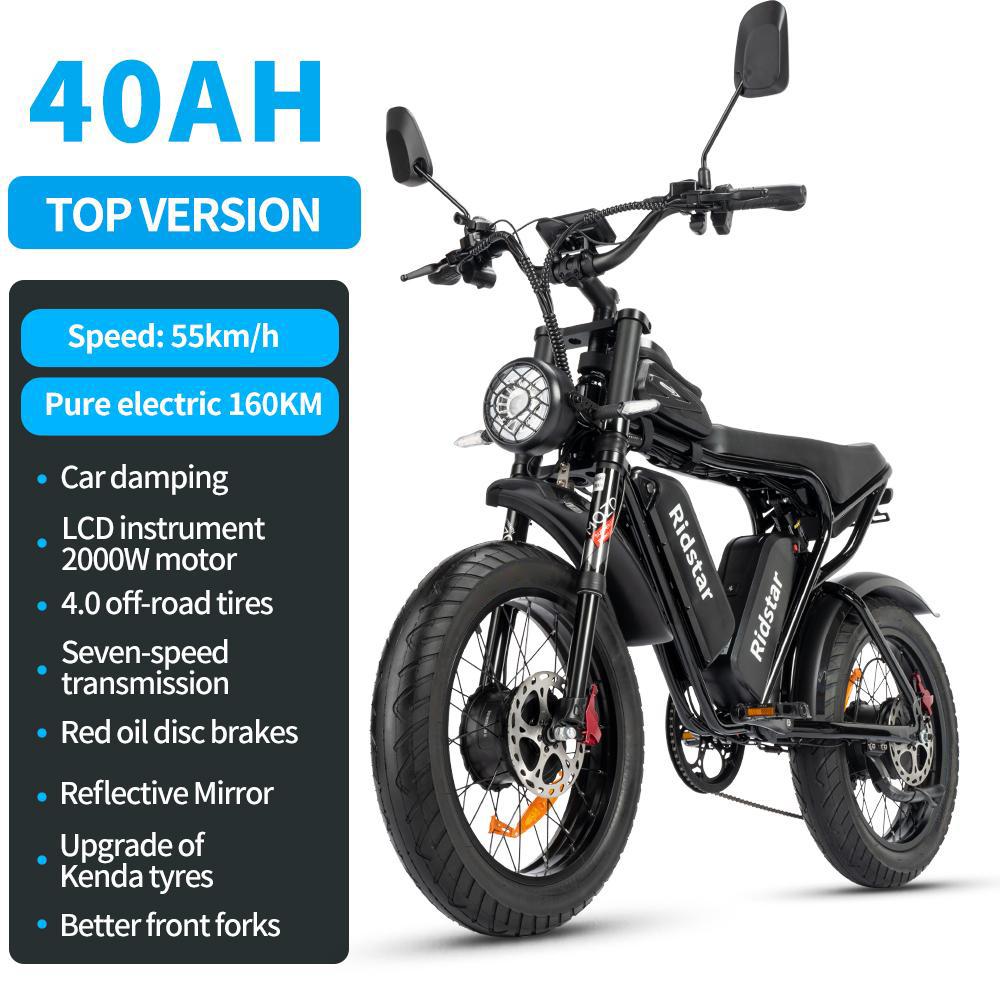 Ridstar Q20pro Electric Bike 2000W 52V 40AH Waterproof Powerful Dual Motor 20*4.0 Fat Tire For Mountain Electric Bicycle For Adult