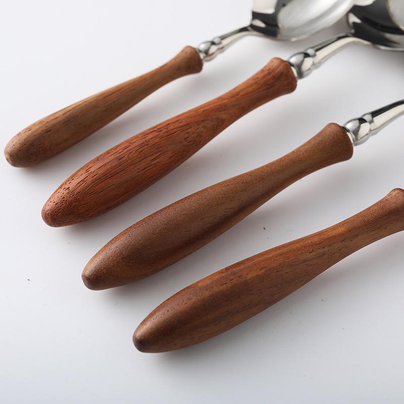 Stainless Steel Spoon Teaspoon Fruit Fork Ebony Steak Knife Fork Western -style Seven -piece Seven -piece Set Tableware Kitchen