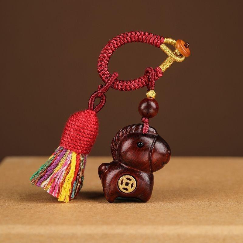Sandalwood Zodiac Horse Carriage Keychain and Pendant