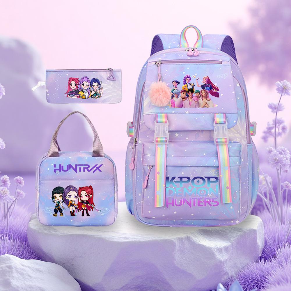 3 Peças/conjunto Mochila Fofa Estampada de Anime Kpop Bolsa de Viagem de Grande Capacidade para Adolescente Menina Menino Mochila Escolar Presente para Criança Rucksack