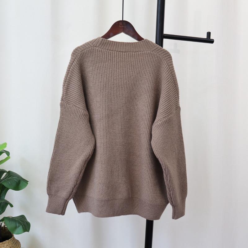 Autumn and winter new denim pocket knitted cardigan loose design temperament versatile sweater jacket women