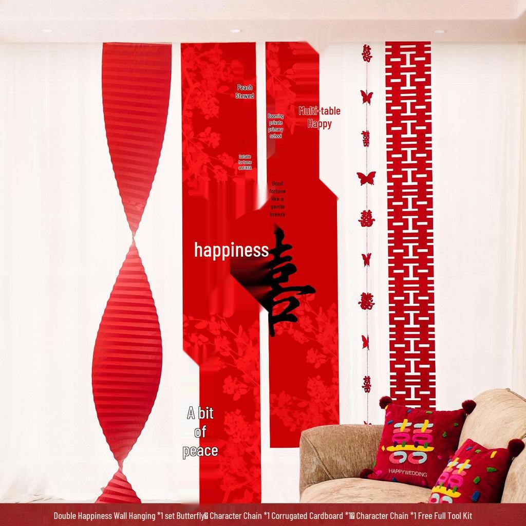 Red Wedding Room Bunting Ceiling Decorations for Bride and Groom's Bedroom and Living Room