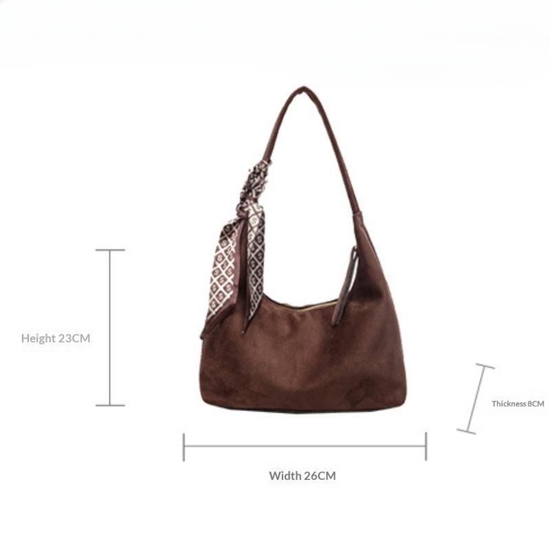Retro Soft Pu Leather Women Shoulder Underarm Bags With Silk Scarf Casual Solid Color Ladies  Shoulder Bags