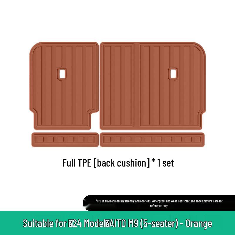 Eco-friendly TPE Car Mats Set for 2024-2025 AITO M9: Orange Floor, Seat Back, and Trunk Mats