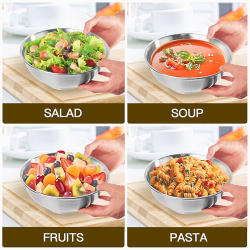 IMEEA Ramen Bowl, Noodle Bowl, Salad Bowl, Approx. 22cm, Stainless Steel, Dishwasher Safe, Heat Resistant, Hairline Double Layer, Set of 2