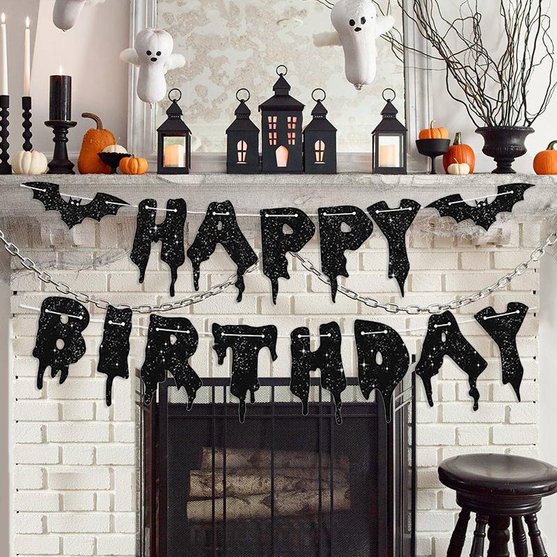 Black Bat Happy Halloween Paper Banner Hanging Garland 2025 Halloween Party Home Decoration Supplies Pumpkin Ghost Flag Props