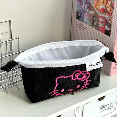 Sanrio Hello Kitty Corduroy Pencil Case 2-Layer School Stationery Organizer Large Capacity Children'S Pencil Bag Student Gifts