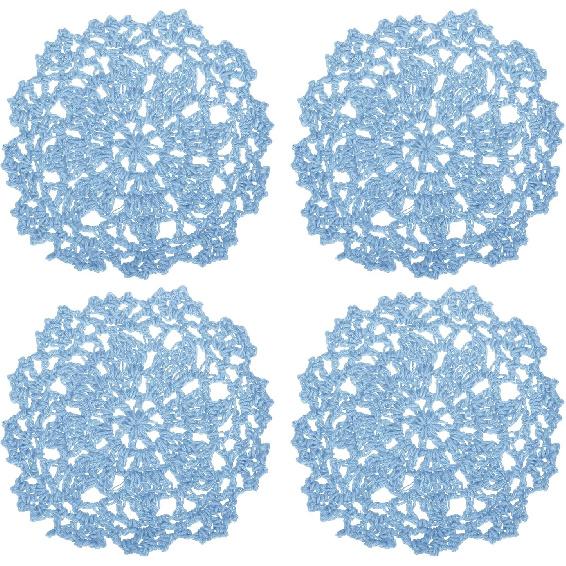 Uxcell Fabric Coasters, 4pcs 4" - Cotton Woven Crochet Doilies, Lace Embroidery Cup Mat with Floral Pattern for Wedding Party Decoration (Red)