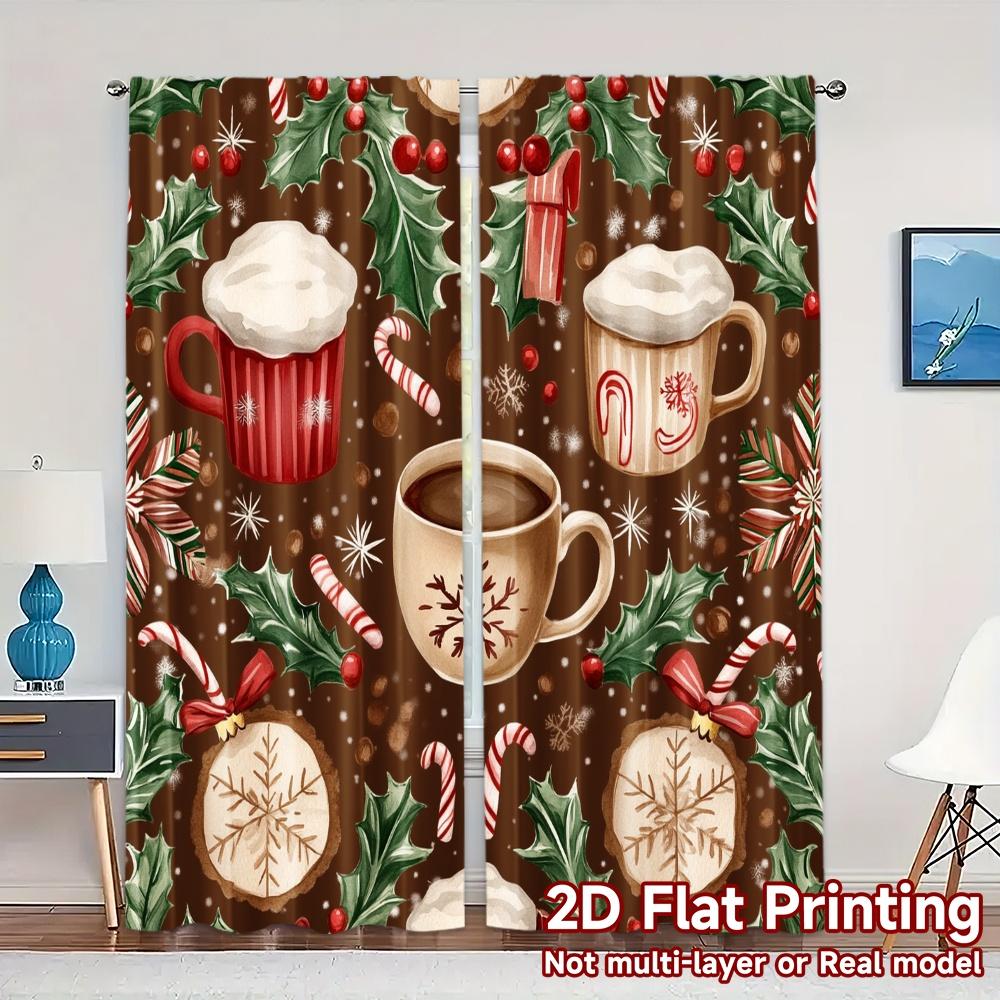 

2pcs,Curtains Christmas Coffee Snowflakes Holiday (3) Modern Modern Curtain Polyester Curtains Room Decor for Kitchen, Bedroom & 52.50×116.00 CM 2pcs