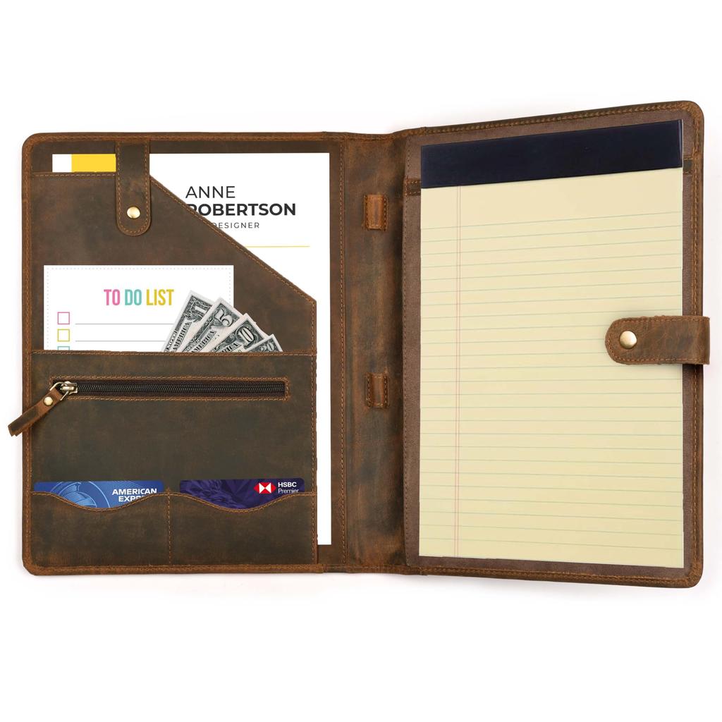 Genuine Leather Portfolio Organizer - Professional Business Pad Folio for Men and Women - Document Card Holder, Resume Folder, Folio for A4/Letter Siz