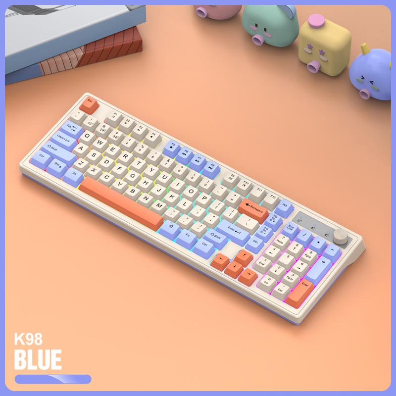 Dual Modes Mechanical Keyboard Dual Bluetooth 2.4G Gaming Wireless Keyboard RGB Glows Adjustable Volume Knob Keyboard For PC Laptop Tablet