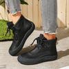 Women's Lace Up Leather Ankle Boots Round Toe Platform Flat Bottom Outdoor Wear Fashionable Casual Ankle Boot Heels for Women