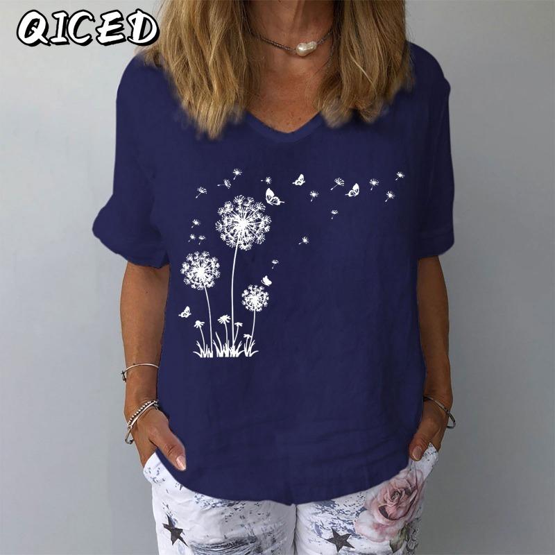 QICED Blusas y Camisas Casuales de Moda para Mujer de Manga Corta con Cuello en V