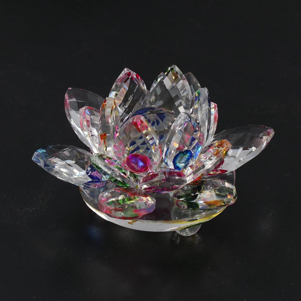 Hue Reflection Crystal Lotus Flower 3 Foots Sturdy Glass Lotus Feng Shui Decor Lucky Charm Anti-slip Crystal Flower Figurine